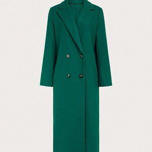 Green Casual Women's Plain Double-Breasted Long Sleeve Long Coat